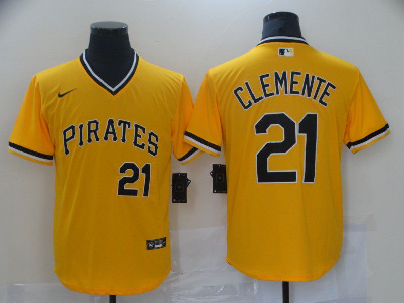 Cheap Men Pittsburgh Pirates 21 Clemente Yellow Nike Game 2021 MLB Jerseys